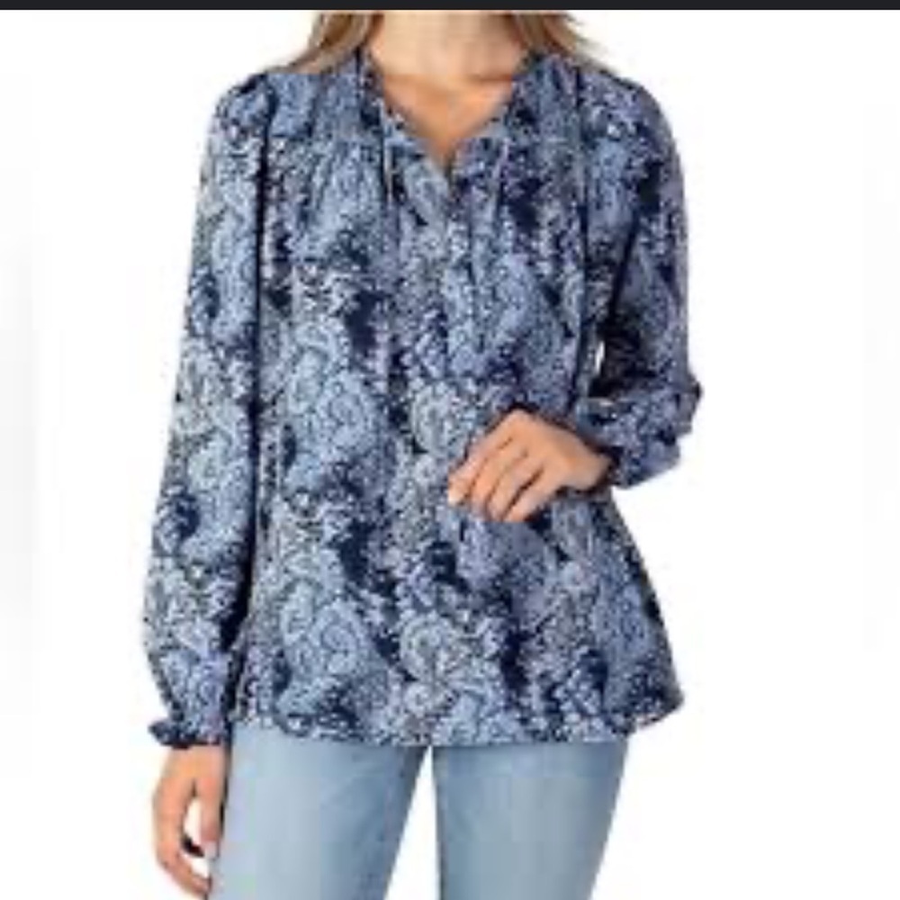 Joie Blue Patterned Long Sleeve Blouse size XL